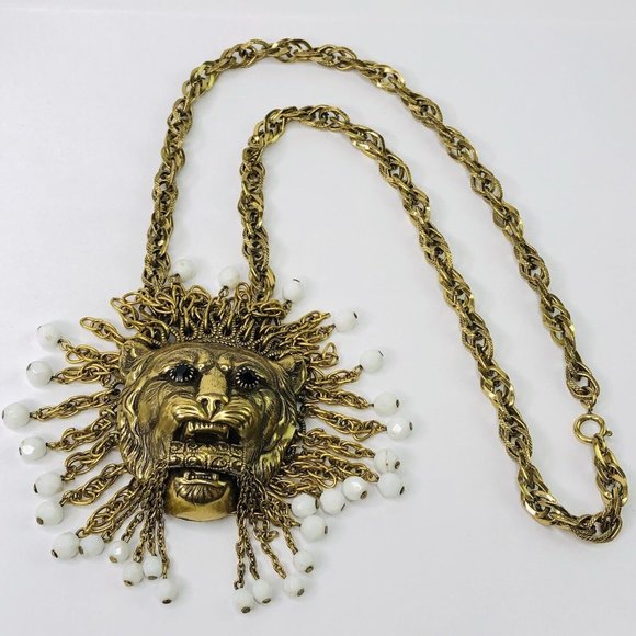 Majestic Gold and White Lion Necklace - Picture 10 of 10